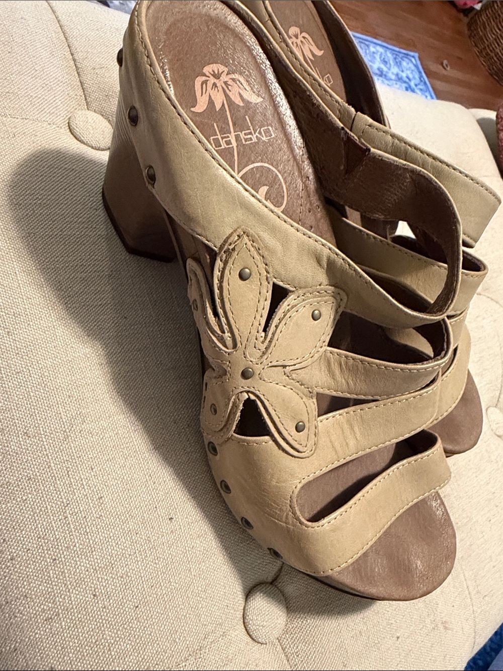 Dansko Beige Leather Floral Sandals - only worn twice!!!!